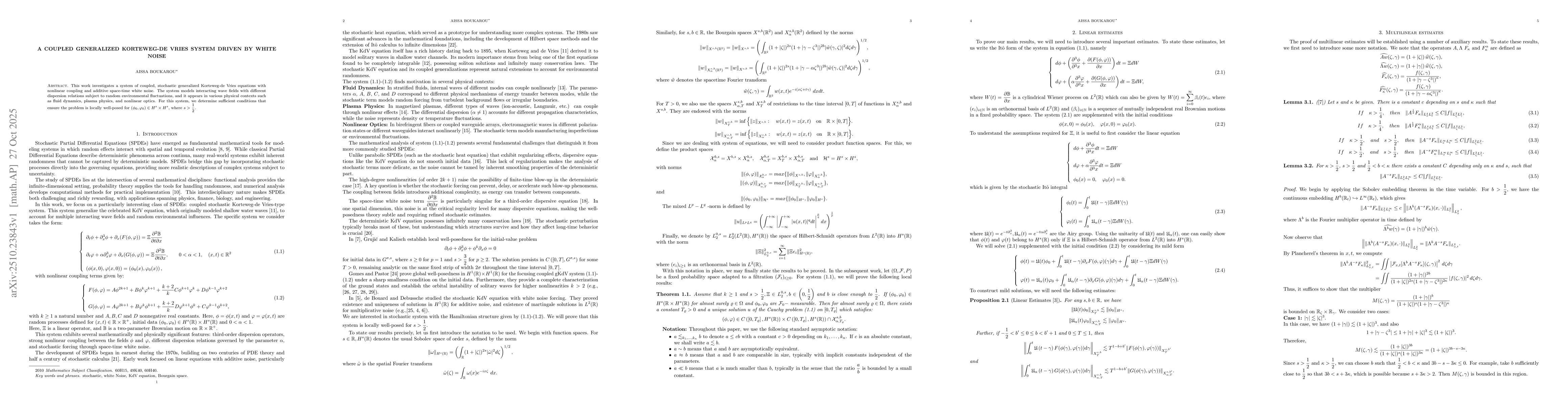 Thumbnail for A Coupled Generalized Korteweg-de Vries System Driven by White Noise