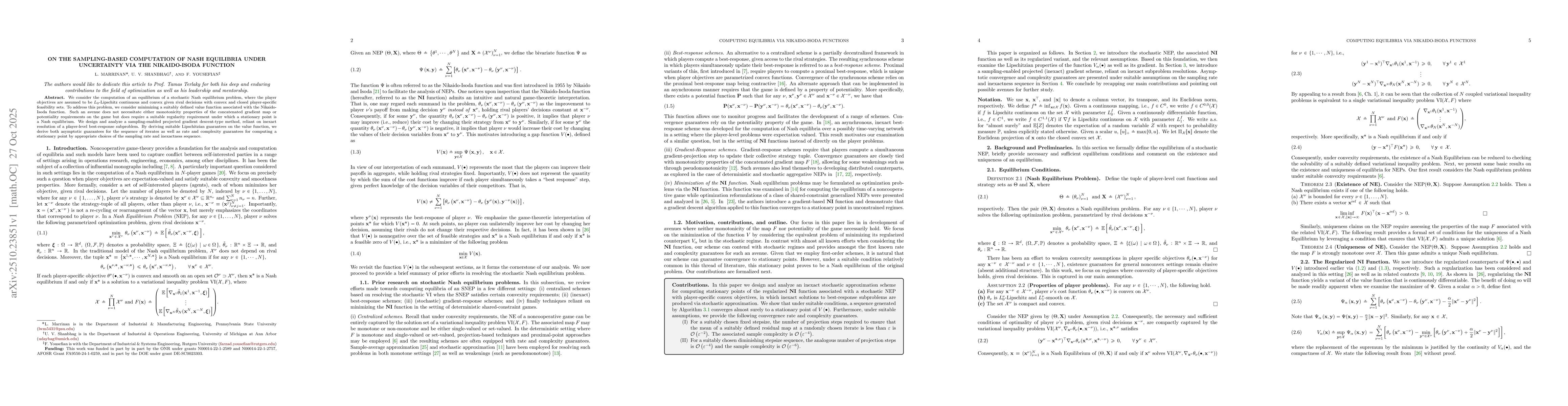 Thumbnail for On the Sampling-based Computation of Nash Equilibria under Uncertainty
  via the Nikaido-Isoda Function