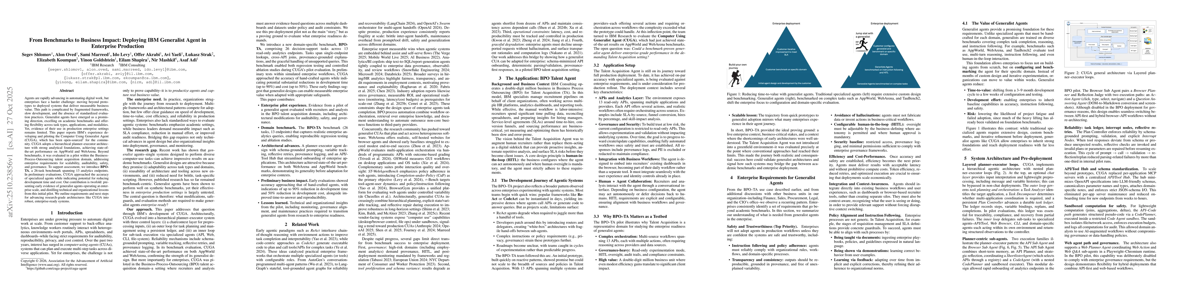 Thumbnail for From Benchmarks to Business Impact: Deploying IBM Generalist Agent in
  Enterprise Production