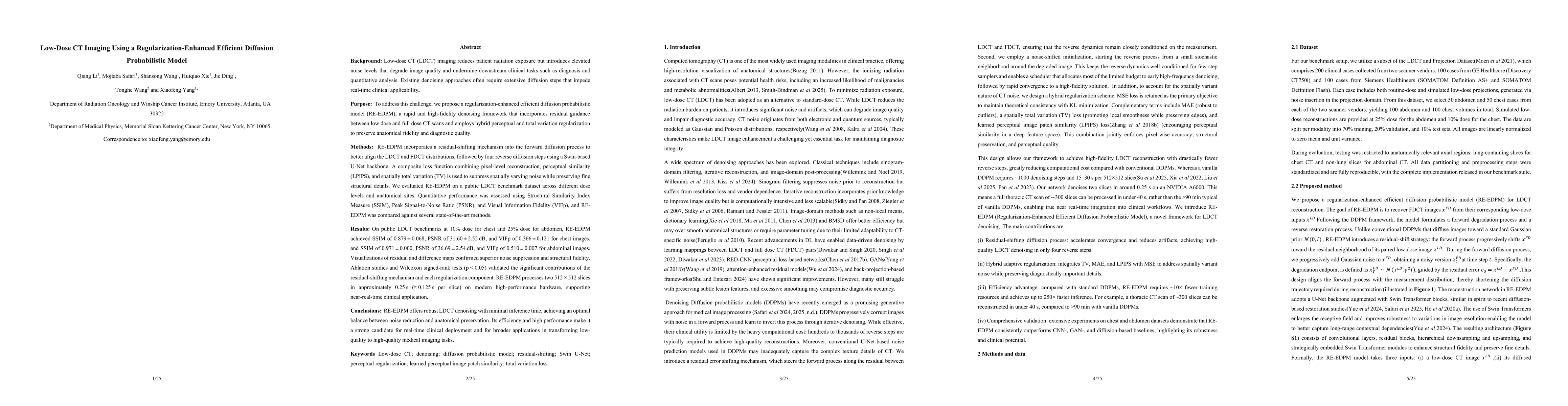 Thumbnail for Low-Dose CT Imaging Using a Regularization-Enhanced Efficient Diffusion
  Probabilistic Model