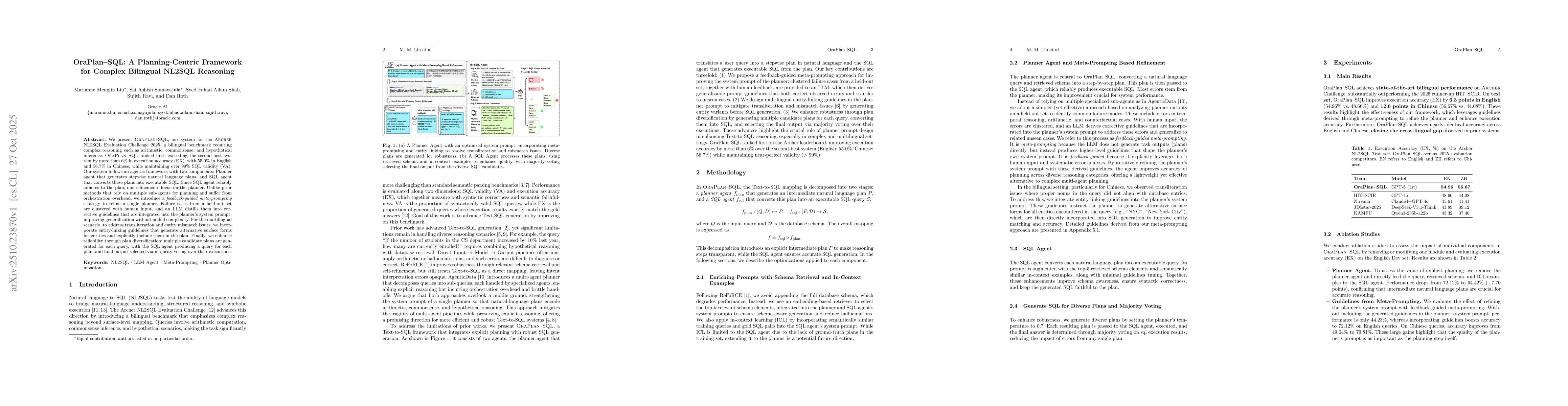 Thumbnail for OraPlan-SQL: A Planning-Centric Framework for Complex Bilingual NL2SQL
  Reasoning