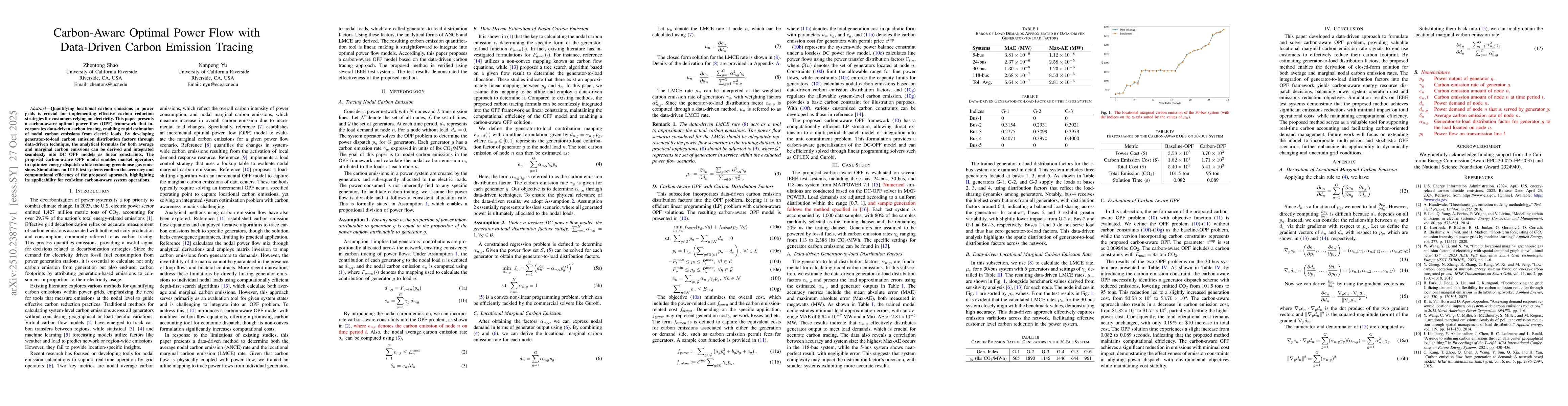 Thumbnail for Carbon-Aware Optimal Power Flow with Data-Driven Carbon Emission Tracing