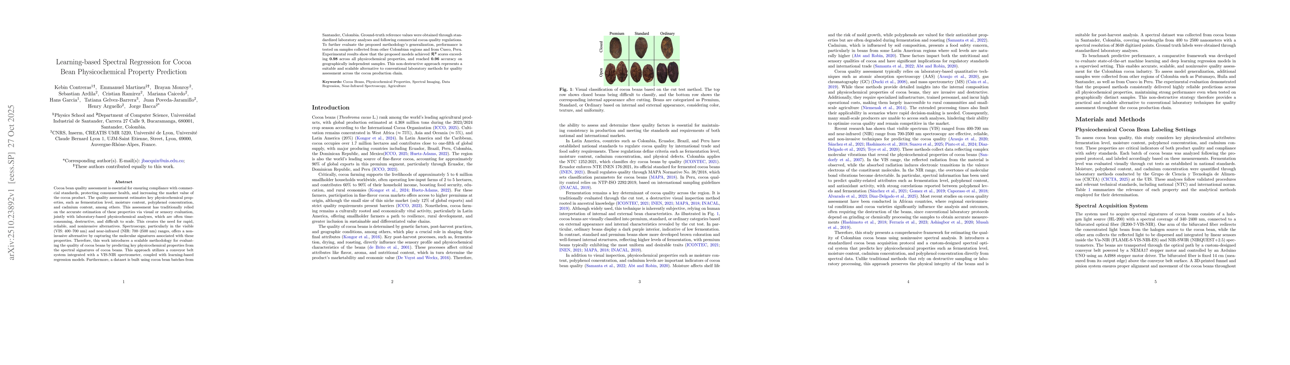 Thumbnail for Learning-based Spectral Regression for Cocoa Bean Physicochemical
  Property Prediction