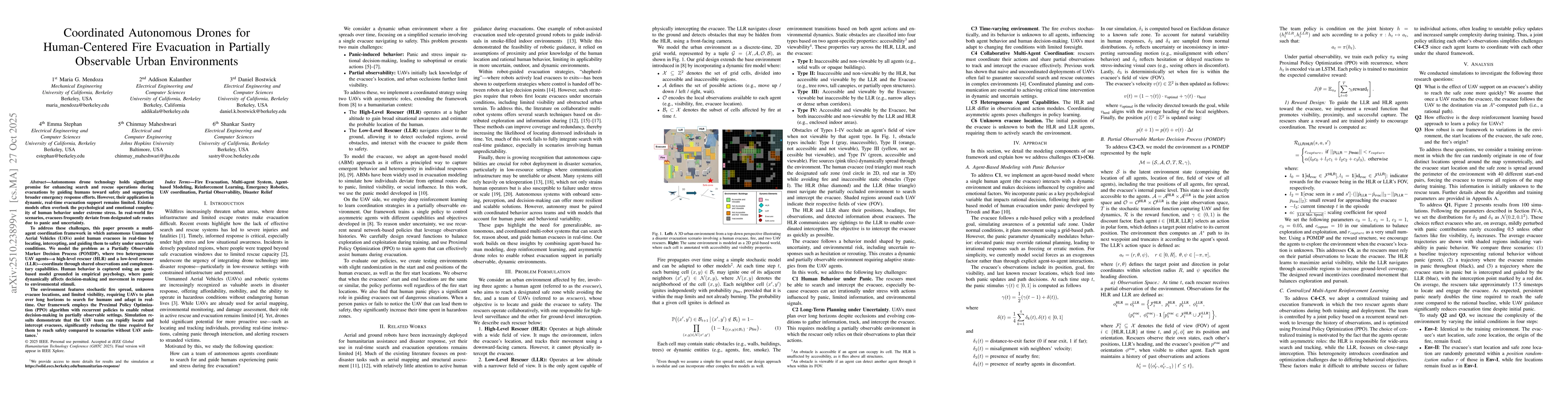 Thumbnail for Coordinated Autonomous Drones for Human-Centered Fire Evacuation in
  Partially Observable Urban Environments
