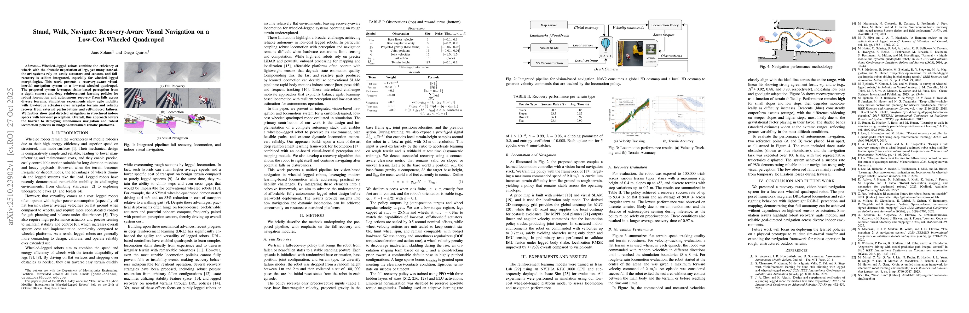 Thumbnail for Stand, Walk, Navigate: Recovery-Aware Visual Navigation on a Low-Cost
  Wheeled Quadruped
