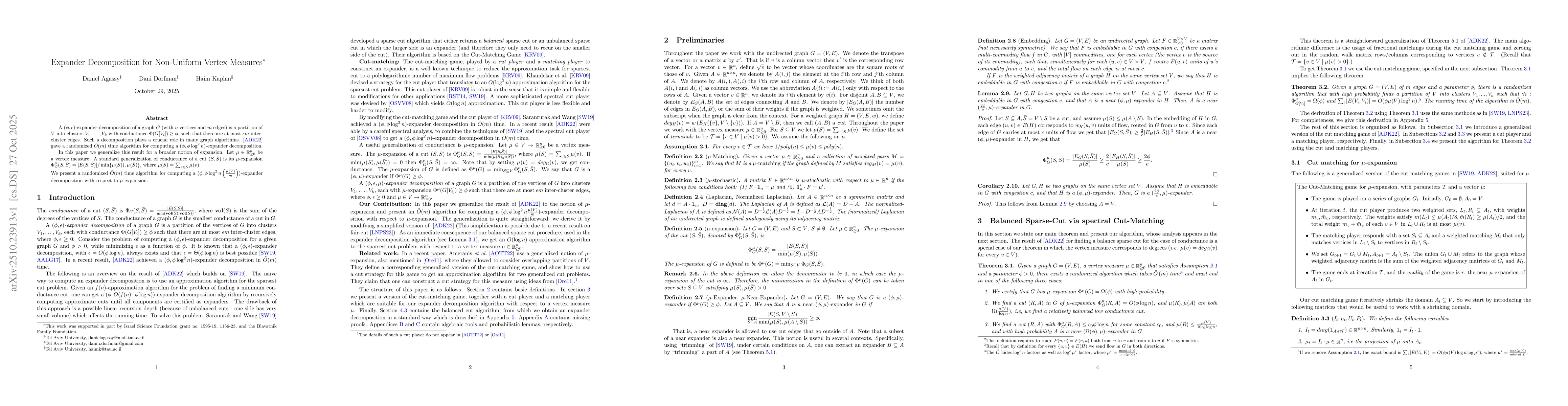 Thumbnail for Expander Decomposition for Non-Uniform Vertex Measures