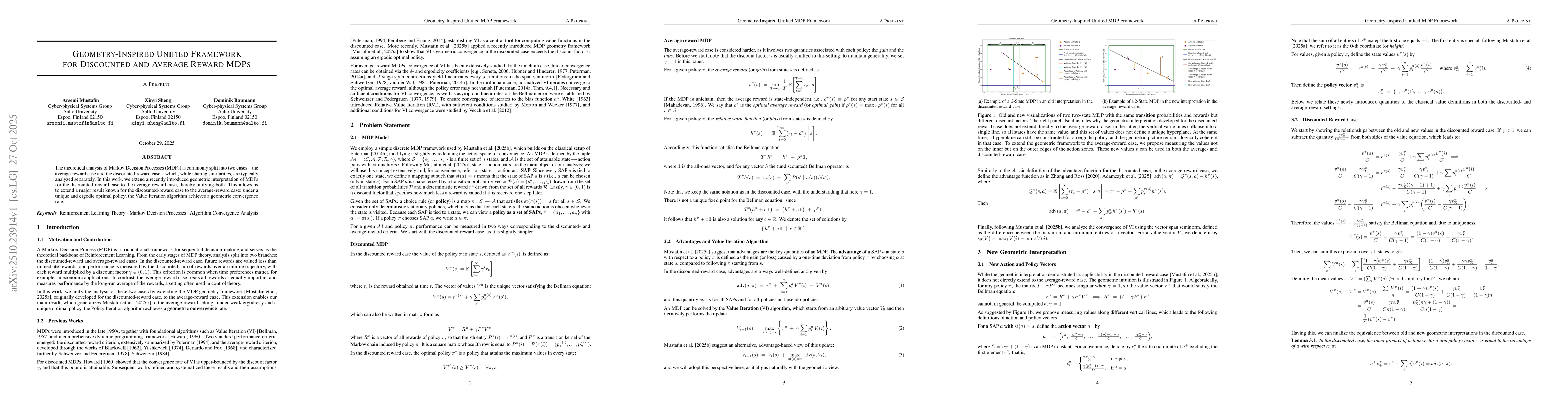 Thumbnail for Geometry-Inspired Unified Framework for Discounted and Average Reward
  MDPs