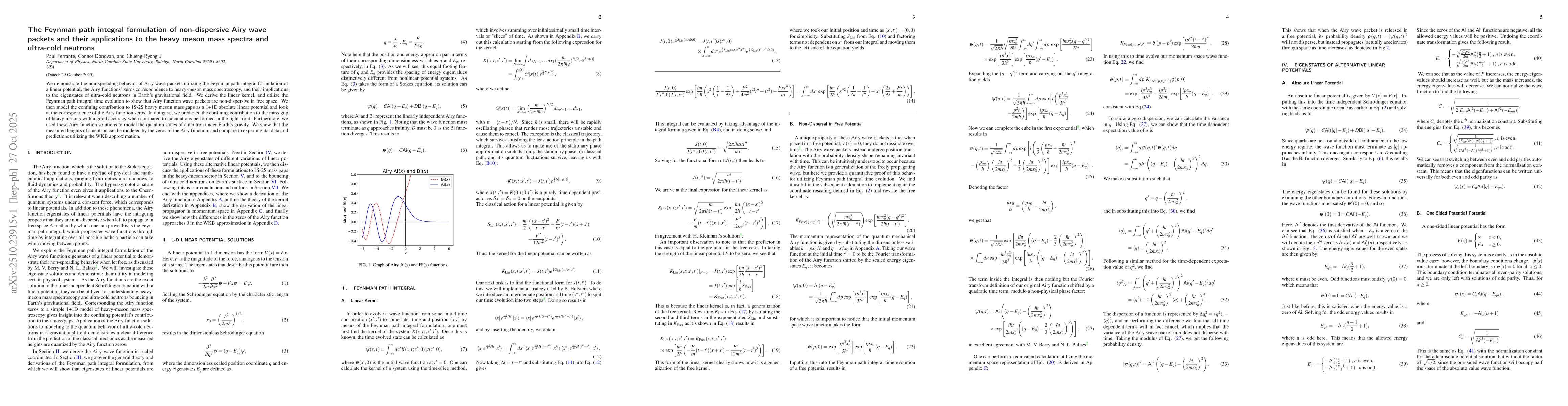 Thumbnail for The Feynman path integral formulation of non-dispersive Airy wave
  packets and their applications to the heavy meson mass spectra and ultra-cold
  neutrons