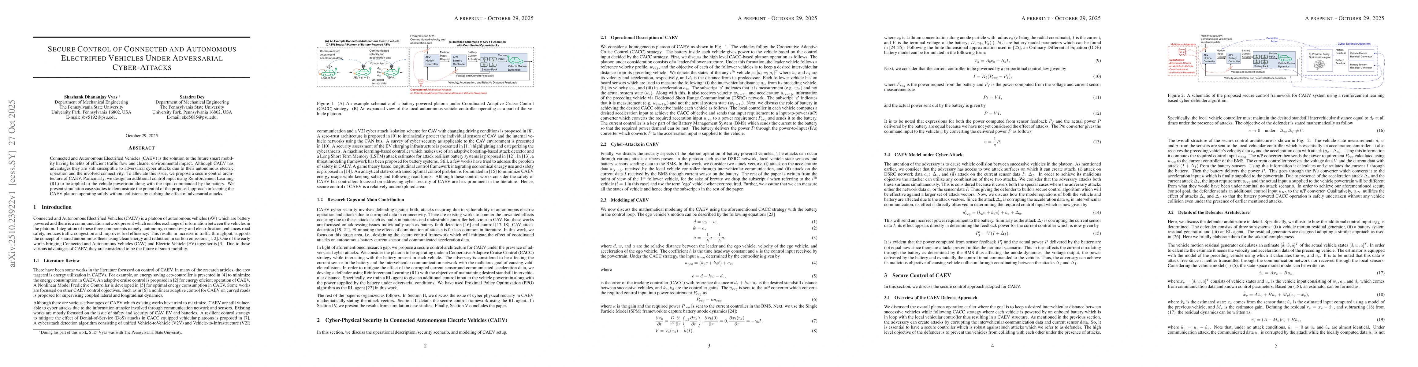Thumbnail for Secure Control of Connected and Autonomous Electrified Vehicles Under
  Adversarial Cyber-Attacks