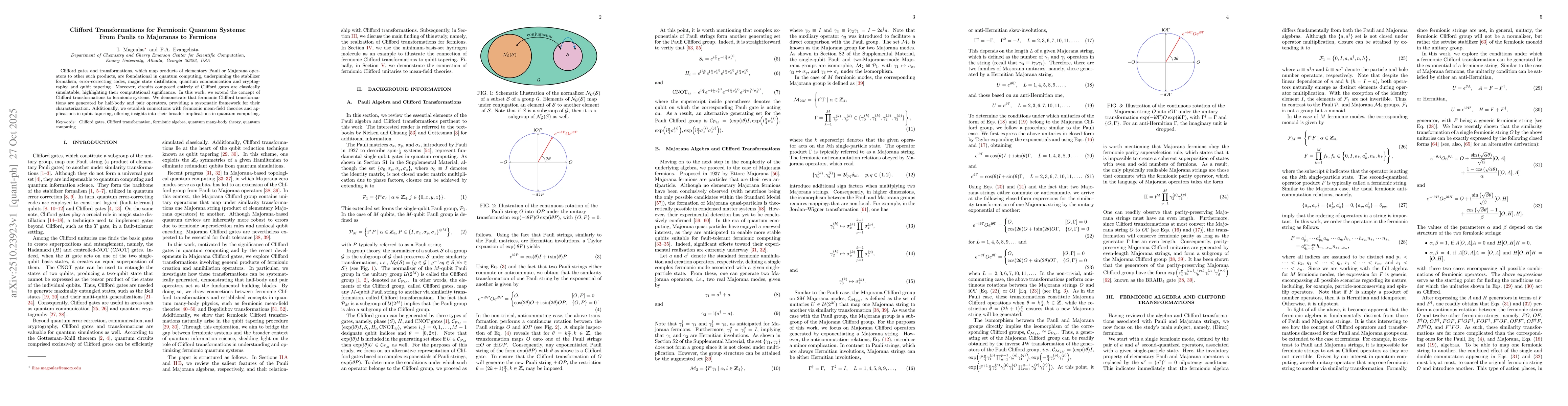 Thumbnail for Clifford Transformations for Fermionic Quantum Systems: From Paulis to
  Majoranas to Fermions