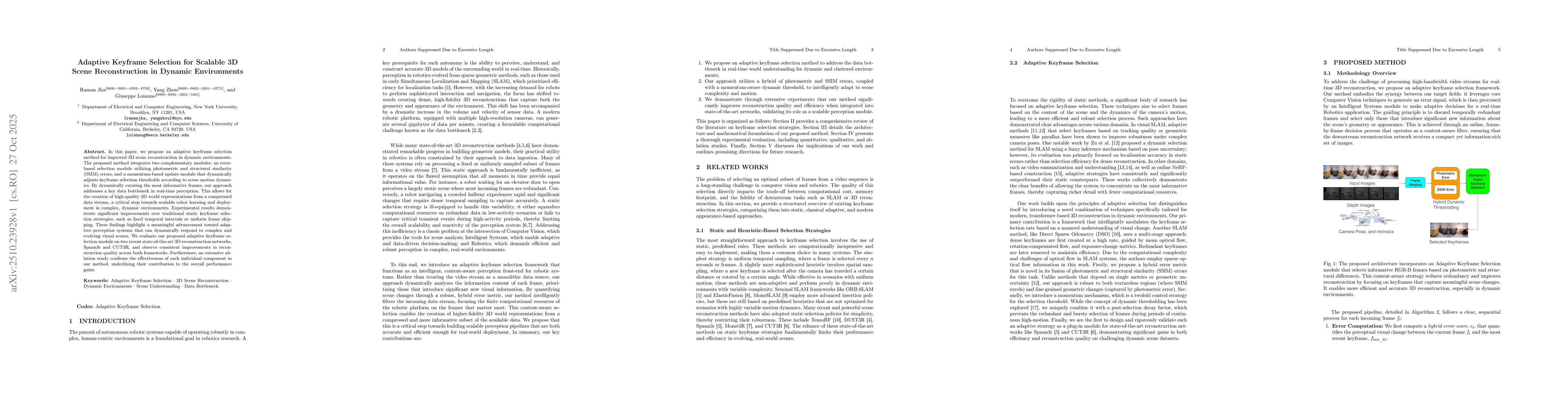Thumbnail for Adaptive Keyframe Selection for Scalable 3D Scene Reconstruction in
  Dynamic Environments