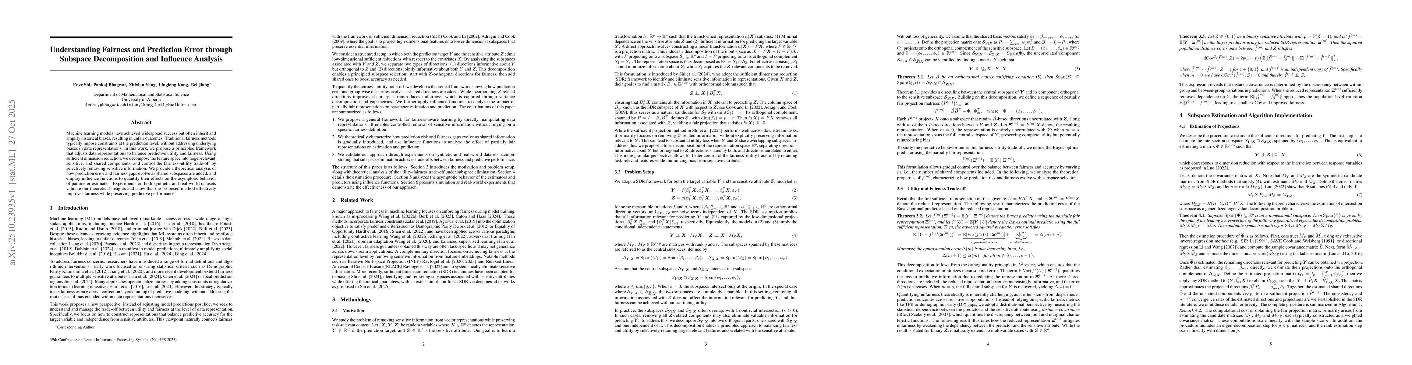 Thumbnail for Understanding Fairness and Prediction Error through Subspace
  Decomposition and Influence Analysis