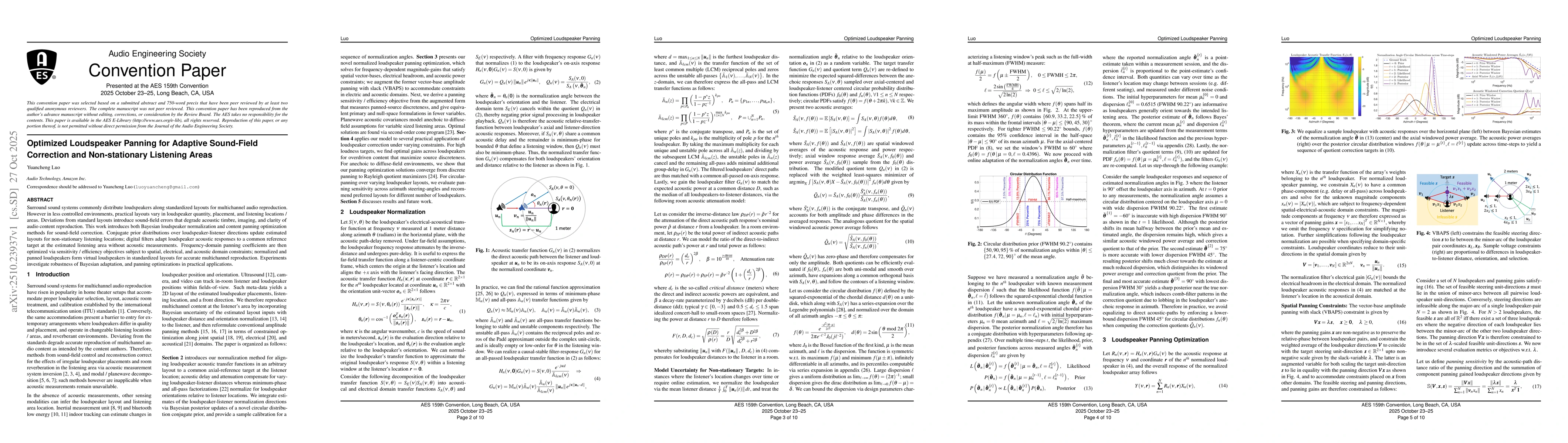 Thumbnail for Optimized Loudspeaker Panning for Adaptive Sound-Field Correction and
  Non-stationary Listening Areas