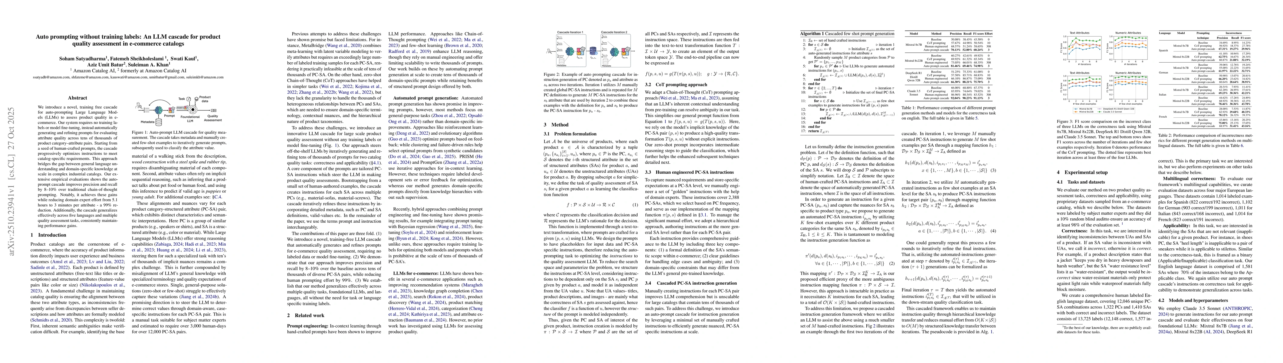 Thumbnail for Auto prompting without training labels: An LLM cascade for product
  quality assessment in e-commerce catalogs