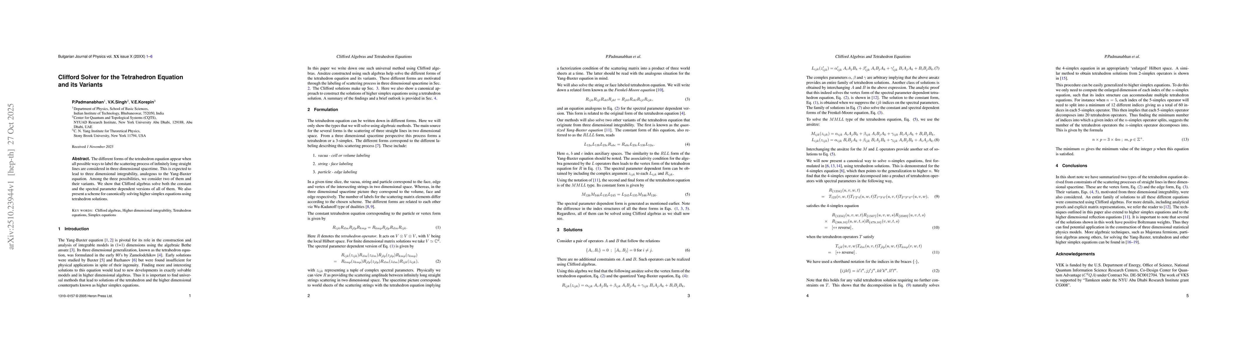 Thumbnail for Clifford Solver for the Tetrahedron Equation and its Variants