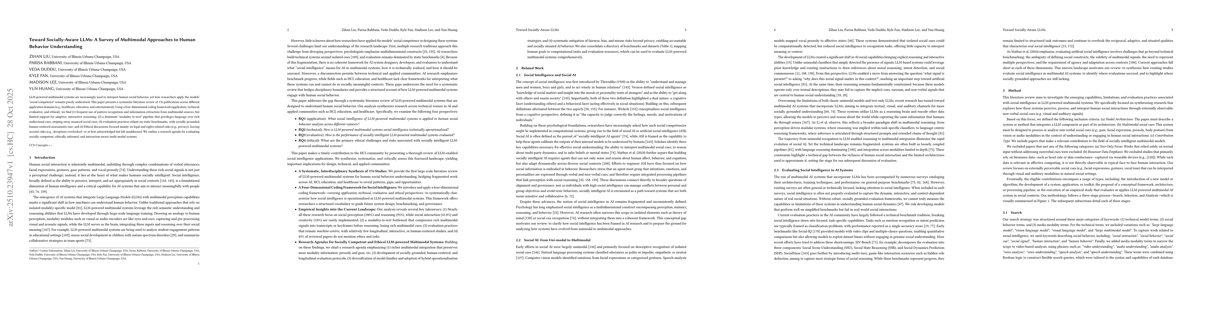 Thumbnail for Toward Socially-Aware LLMs: A Survey of Multimodal Approaches to Human
  Behavior Understanding