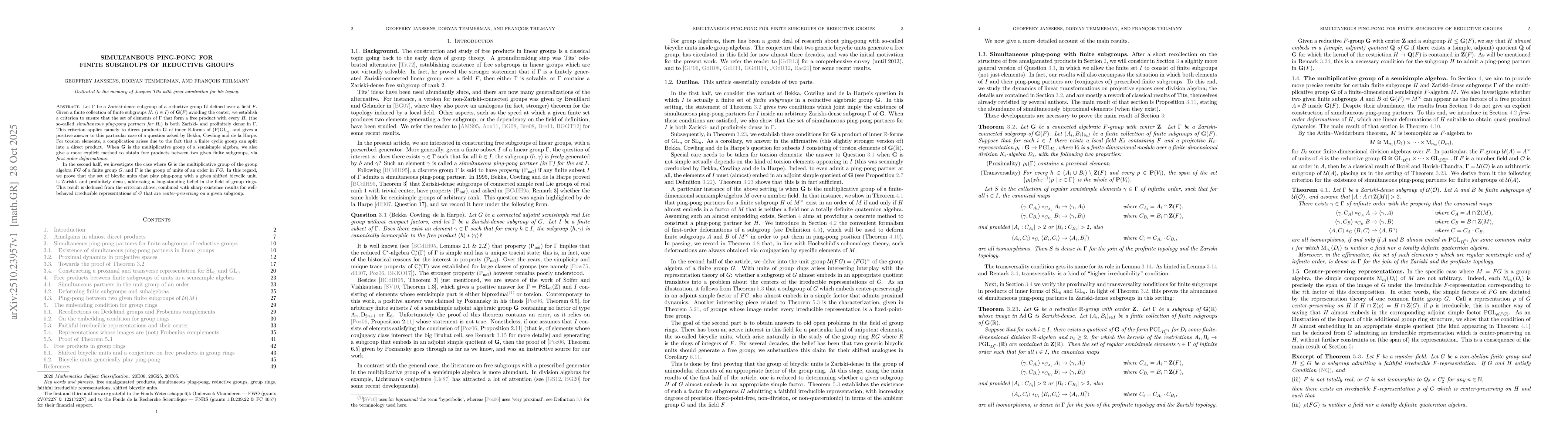 Thumbnail for Simultaneous ping-pong for finite subgroups of reductive groups