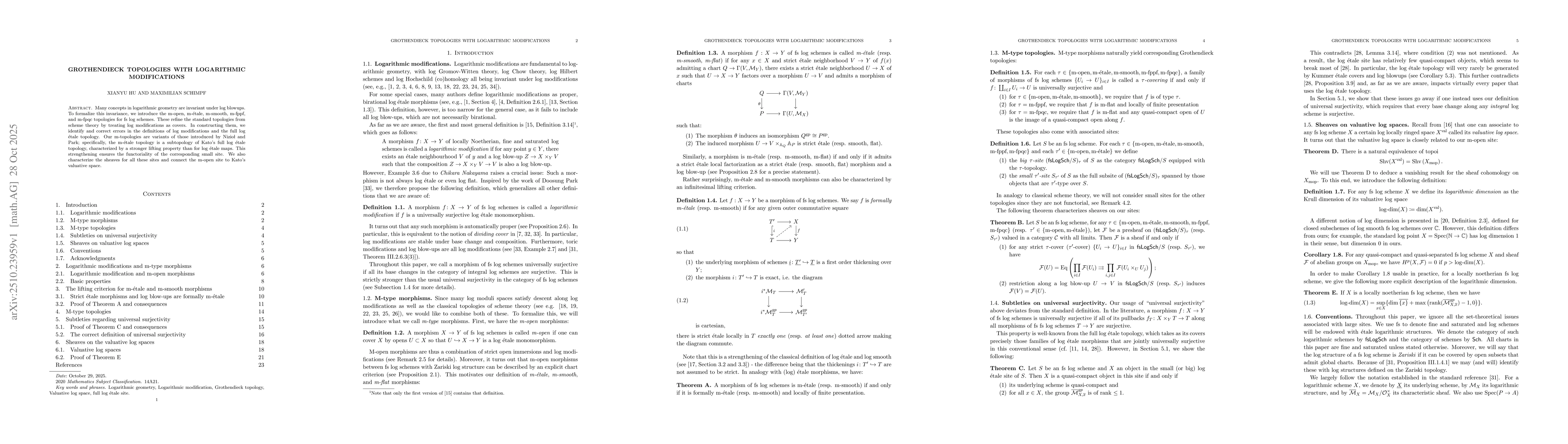 Thumbnail for Grothendieck topologies with logarithmic modifications