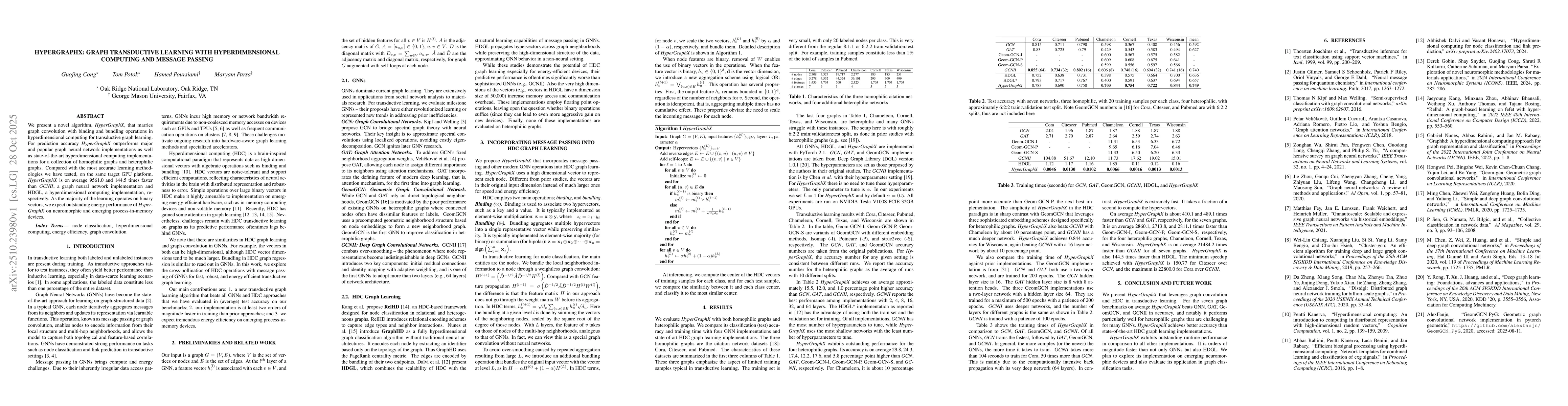 Thumbnail for HyperGraphX: Graph Transductive Learning with Hyperdimensional Computing
  and Message Passing