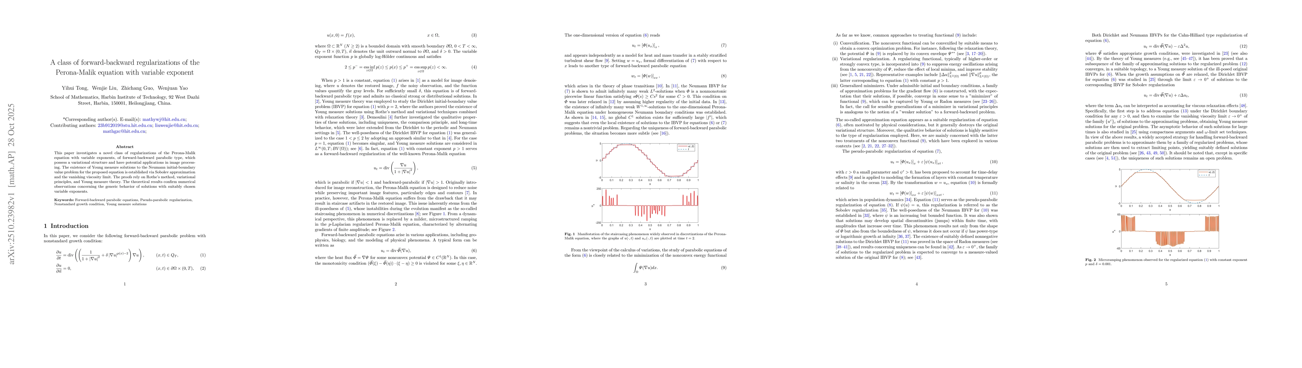 Thumbnail for A class of forward-backward regularizations of the Perona-Malik equation
  with variable exponent