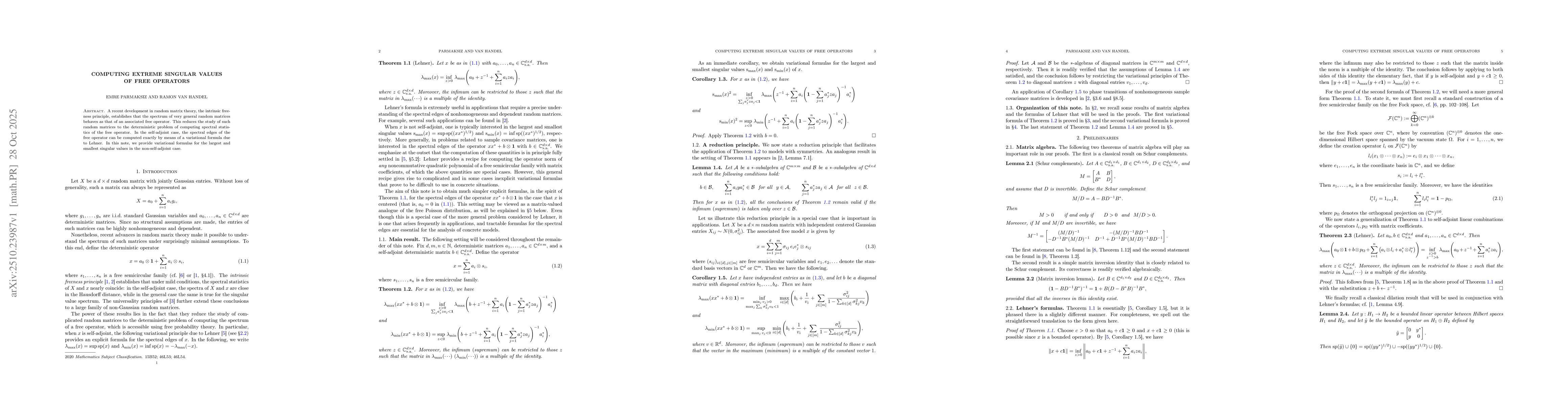 Thumbnail for Computing extreme singular values of free operators