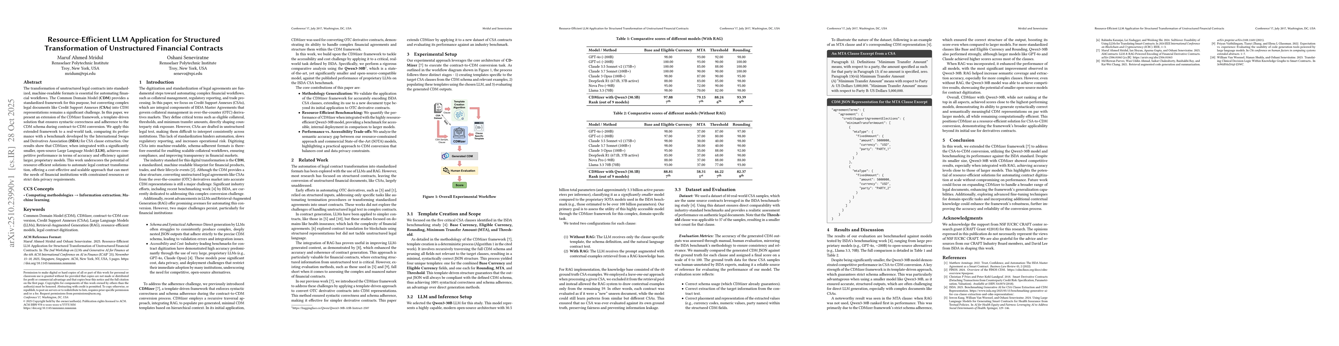 Thumbnail for Resource-Efficient LLM Application for Structured Transformation of
  Unstructured Financial Contracts