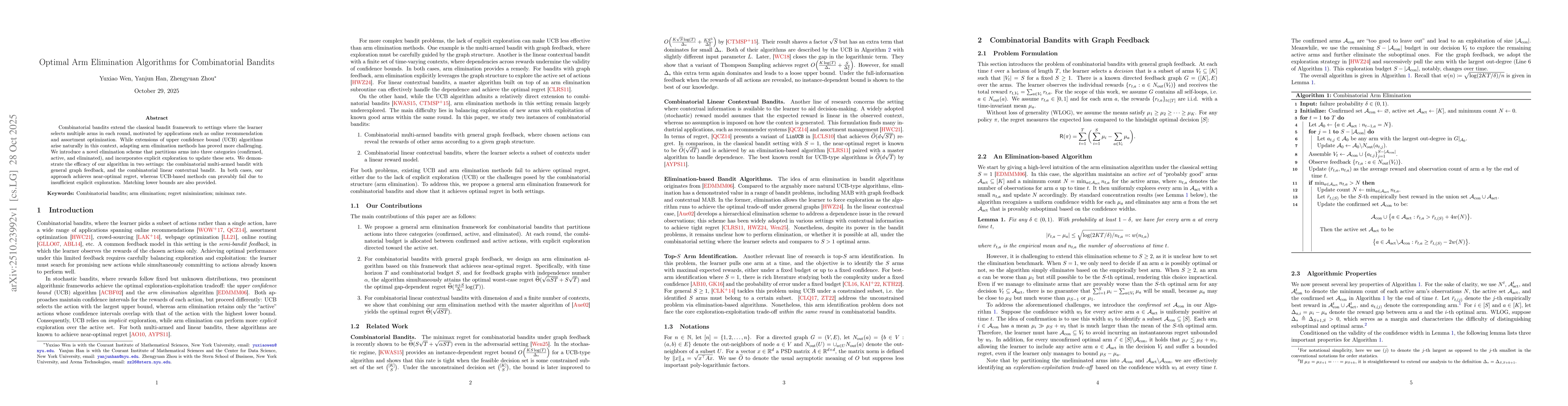 Thumbnail for Optimal Arm Elimination Algorithms for Combinatorial Bandits