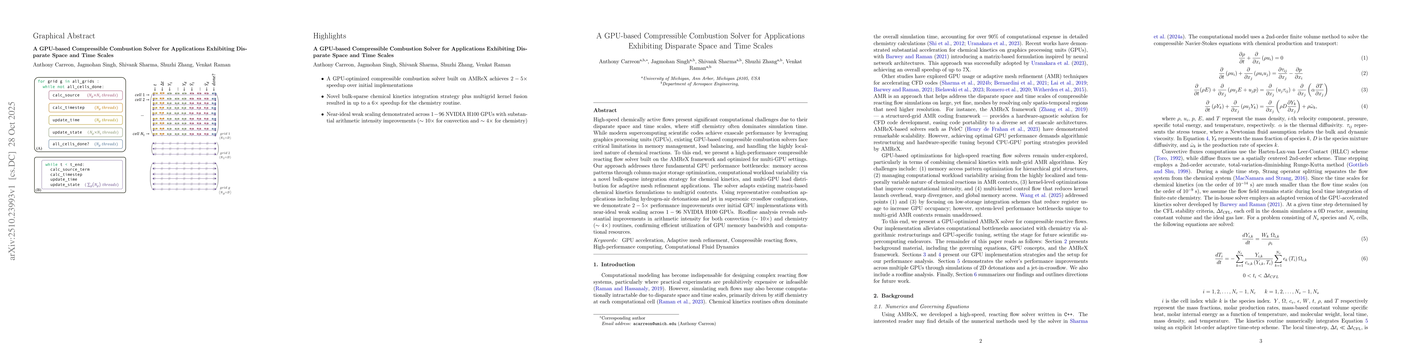 Thumbnail for A GPU-based Compressible Combustion Solver for Applications Exhibiting
  Disparate Space and Time Scales