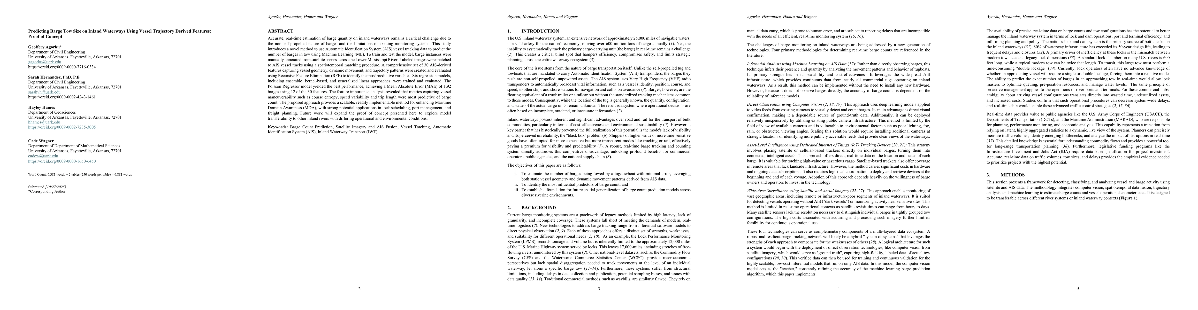 Thumbnail for Predicting Barge Tow Size on Inland Waterways Using Vessel Trajectory
  Derived Features: Proof of Concept