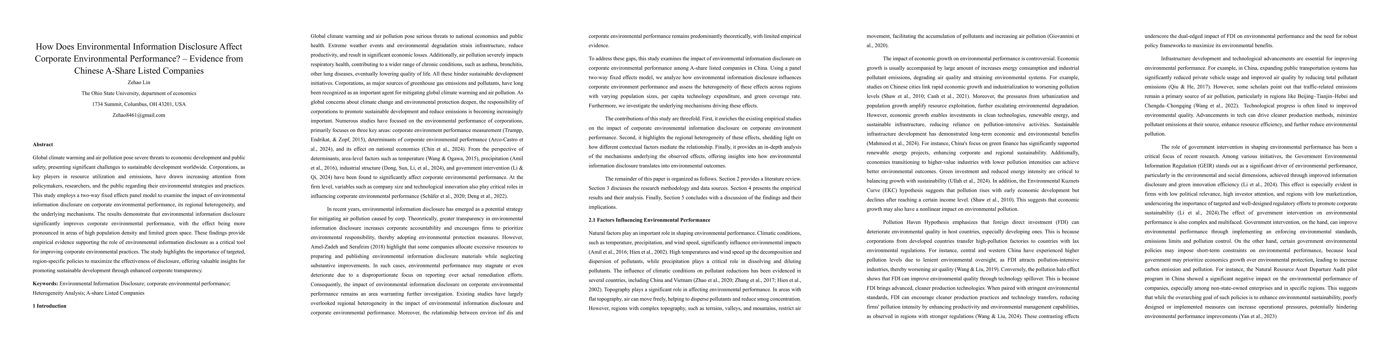 Thumbnail for How Does Environmental Information Disclosure Affect Corporate
  Environmental Performance? Evidence from Chinese A-Share Listed Companies