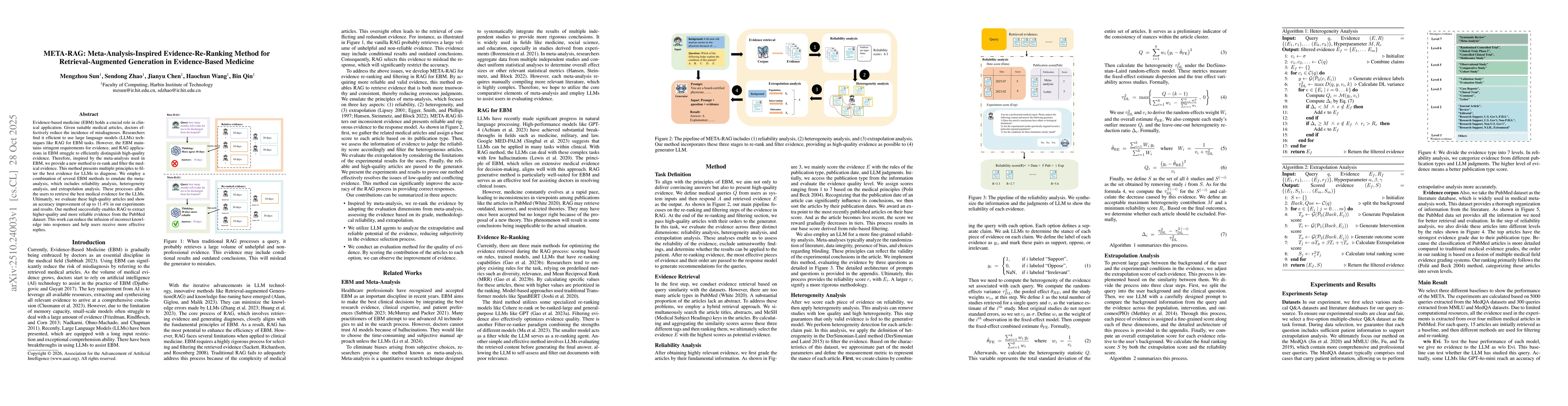Thumbnail for META-RAG: Meta-Analysis-Inspired Evidence-Re-Ranking Method for
  Retrieval-Augmented Generation in Evidence-Based Medicine