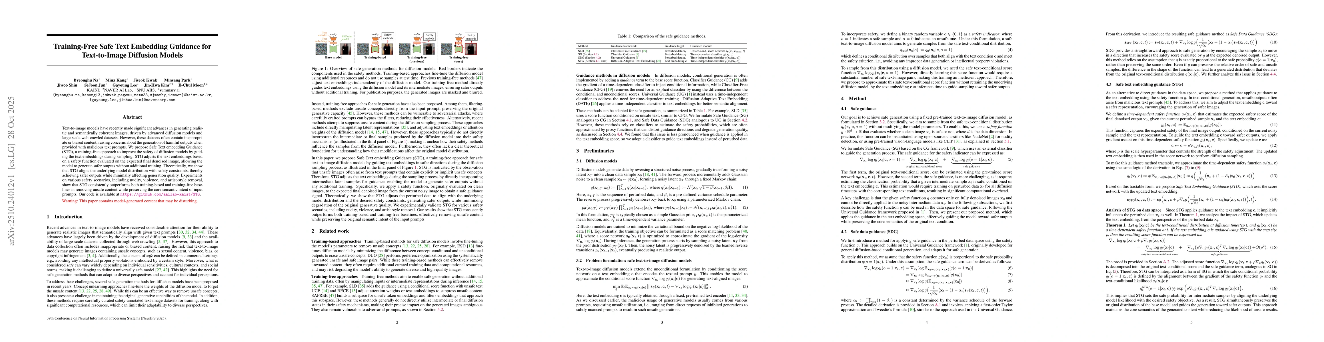 Thumbnail for Training-Free Safe Text Embedding Guidance for Text-to-Image Diffusion
  Models