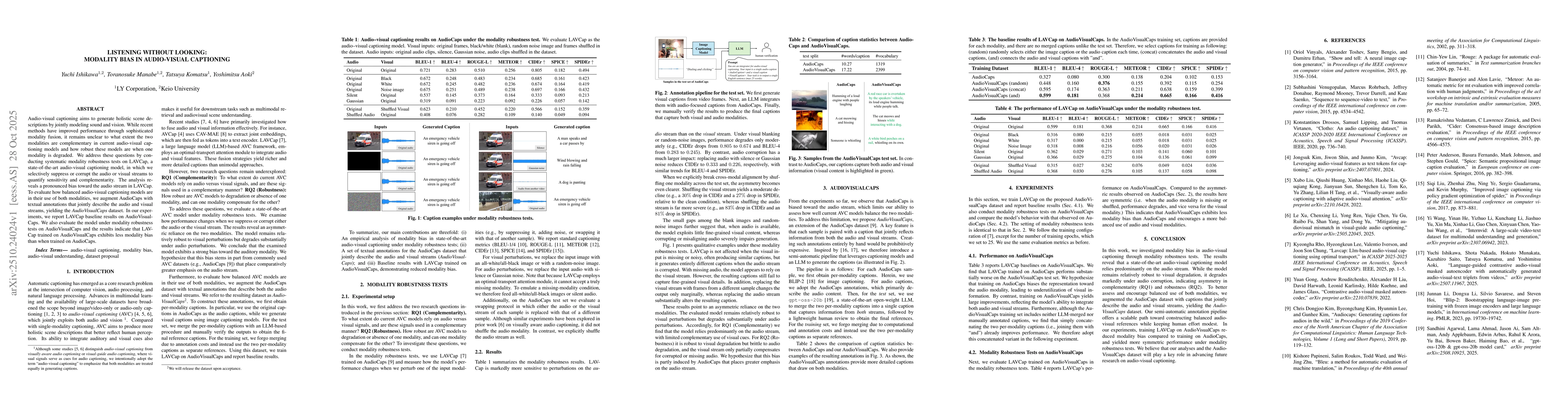 Thumbnail for Listening without Looking: Modality Bias in Audio-Visual Captioning