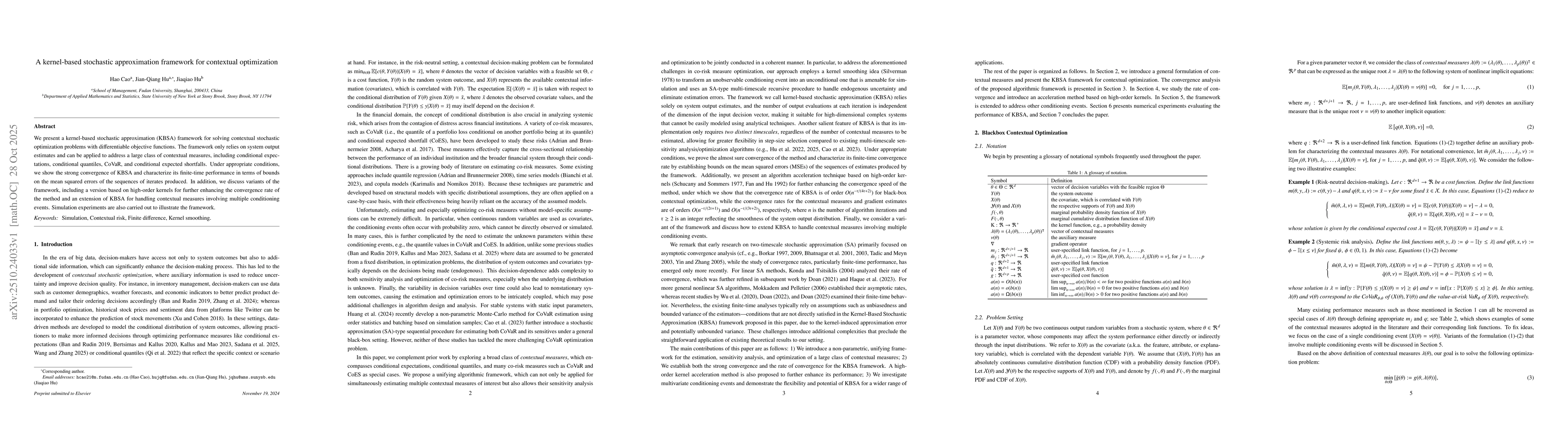 Thumbnail for A kernel-based stochastic approximation framework for contextual
  optimization