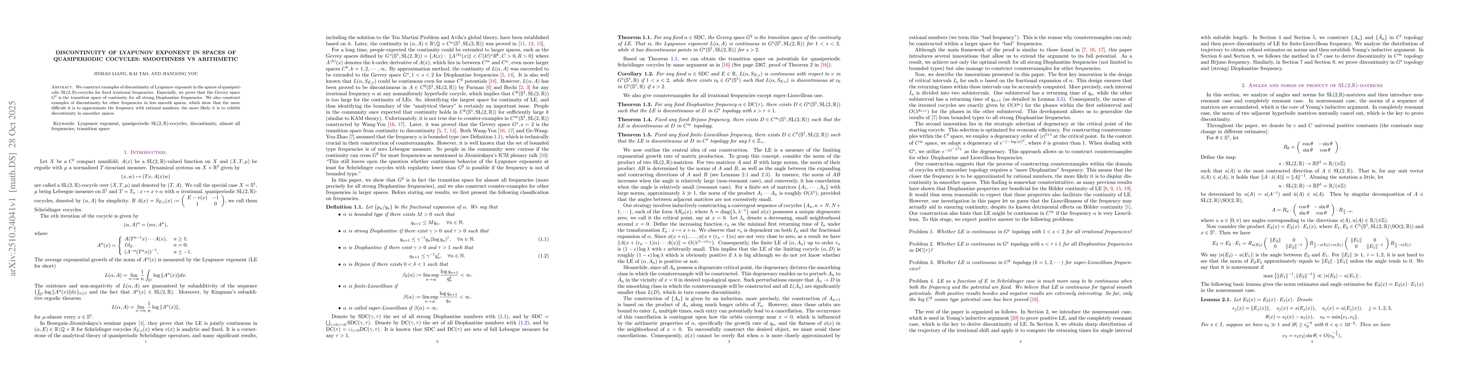 Thumbnail for Discontinuity of Lyapunov exponent in spaces of quasiperiodic cocycles:
  Smoothness vs Arithmetic