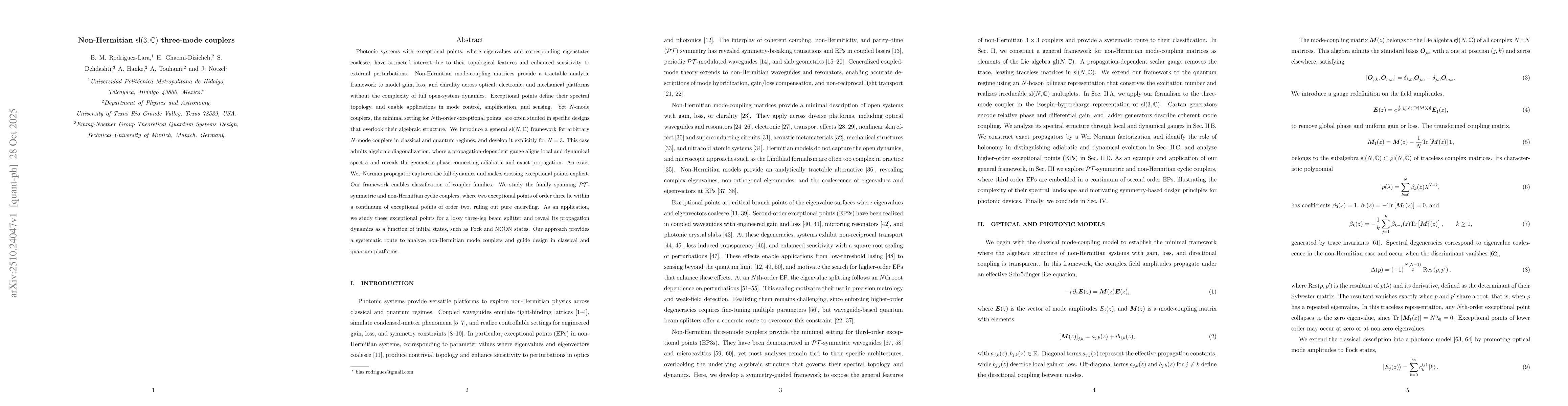 Thumbnail for Non-Hermitian $\mathrm{sl}(3, \mathbb{C})$ three-mode couplers