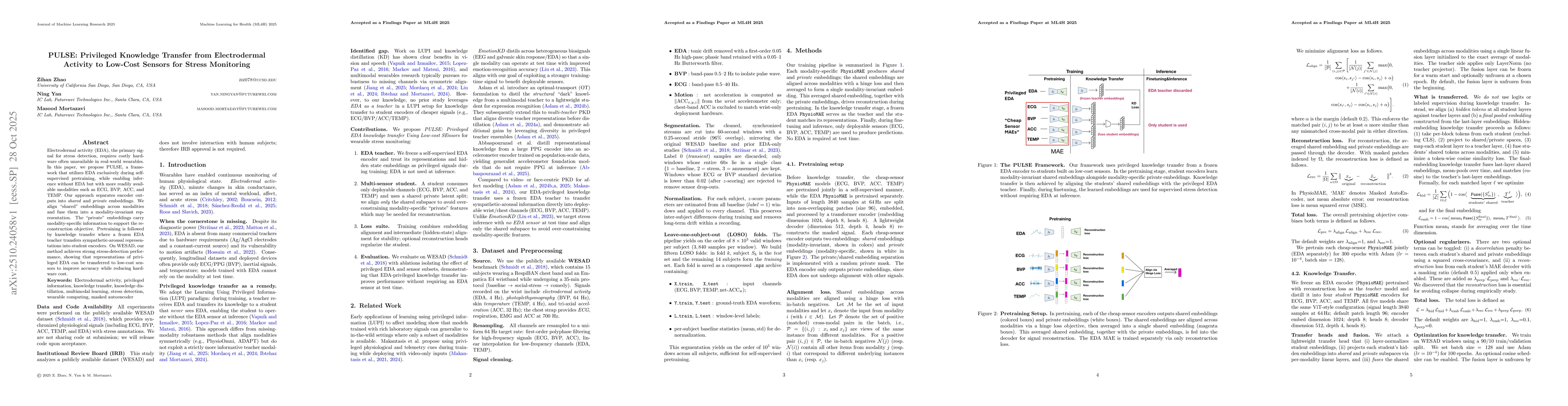 Thumbnail for PULSE: Privileged Knowledge Transfer from Electrodermal Activity to
  Low-Cost Sensors for Stress Monitoring