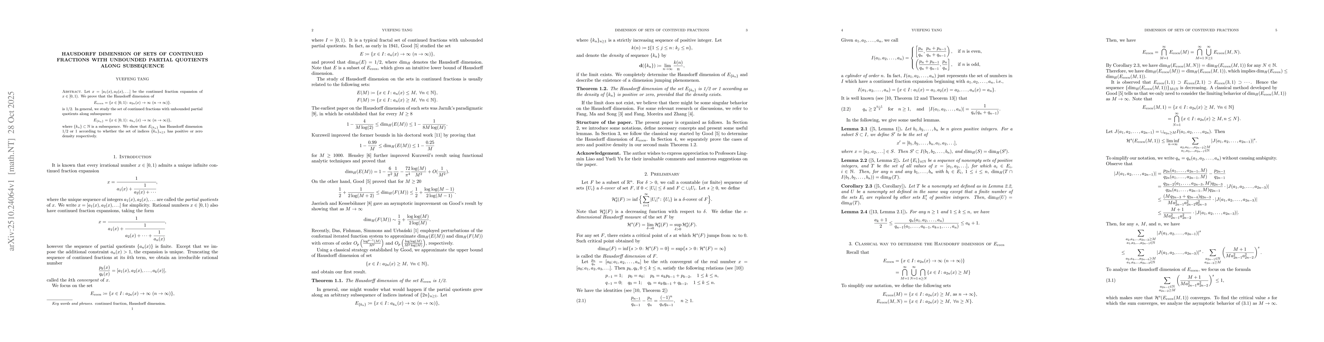 Thumbnail for Hausdorff dimension of sets of continued fractions with unbounded
  partial quotients along subsequence