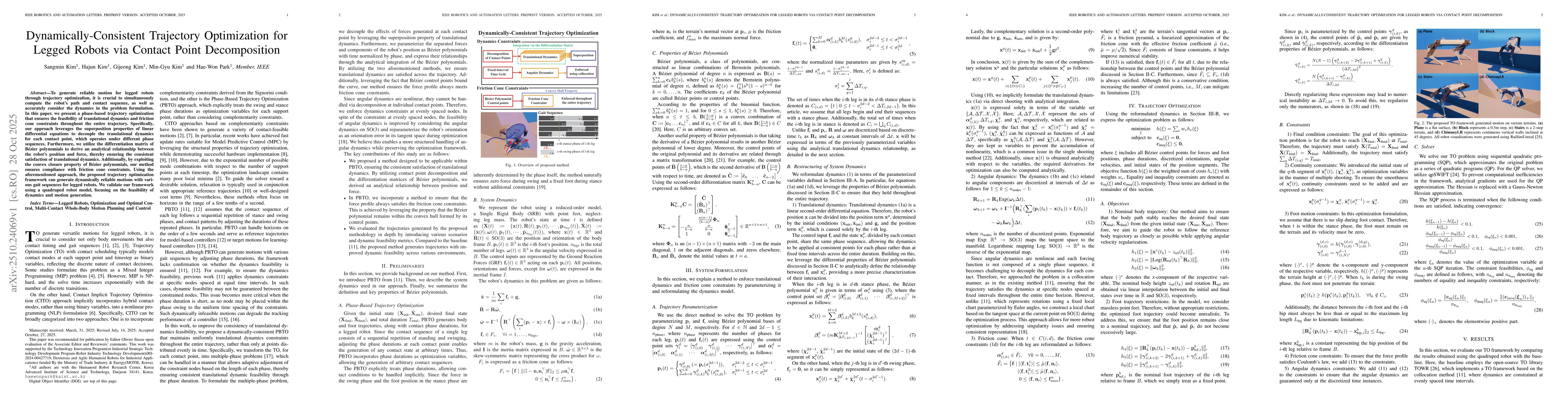 Thumbnail for Dynamically-Consistent Trajectory Optimization for Legged Robots via
  Contact Point Decomposition