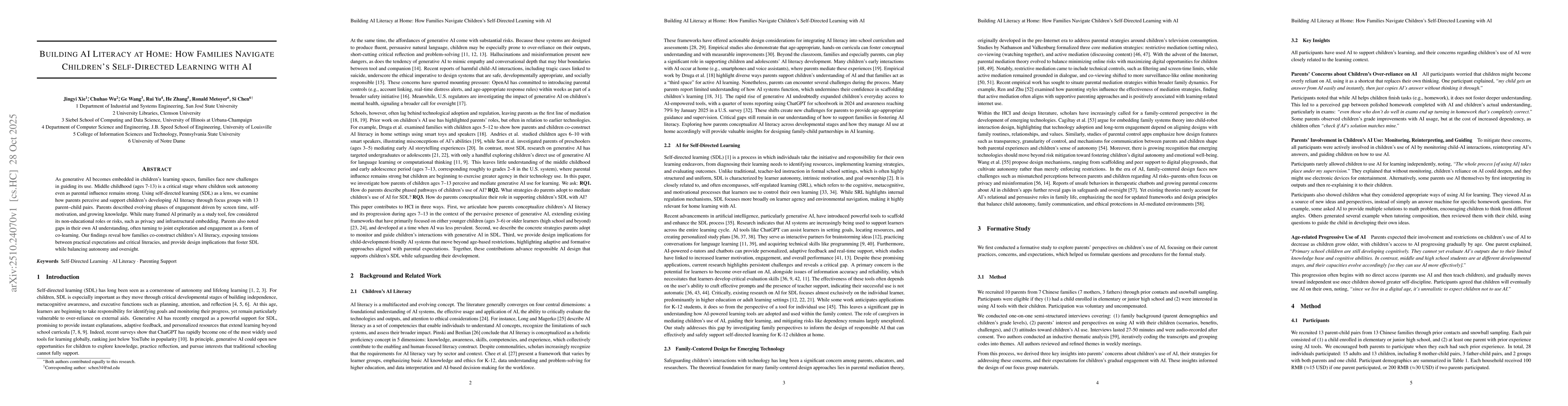 Thumbnail for Building AI Literacy at Home: How Families Navigate Children's
  Self-Directed Learning with AI