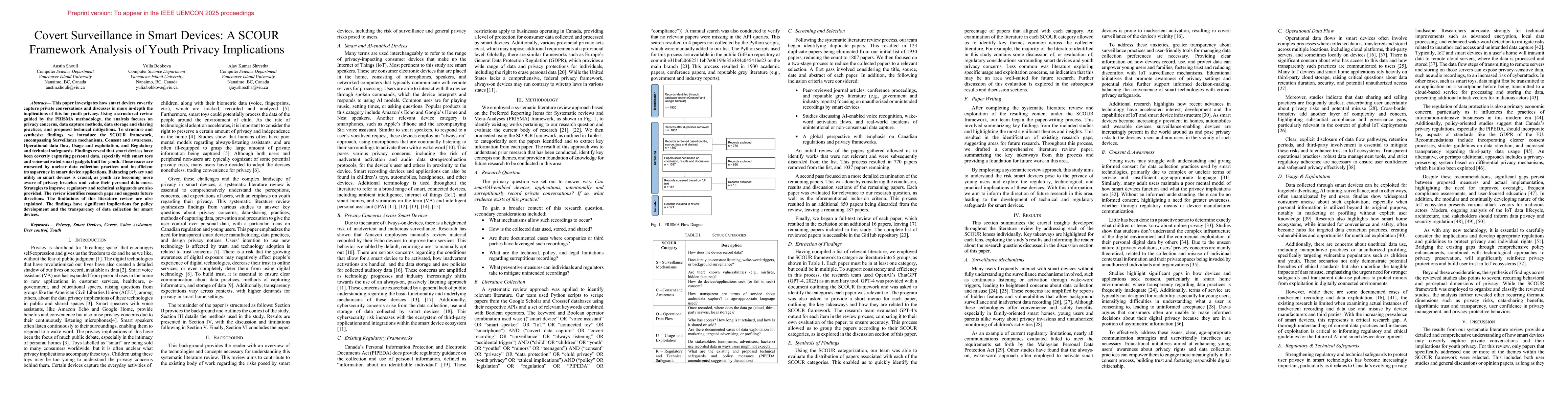 Thumbnail for Covert Surveillance in Smart Devices: A SCOUR Framework Analysis of
  Youth Privacy Implications