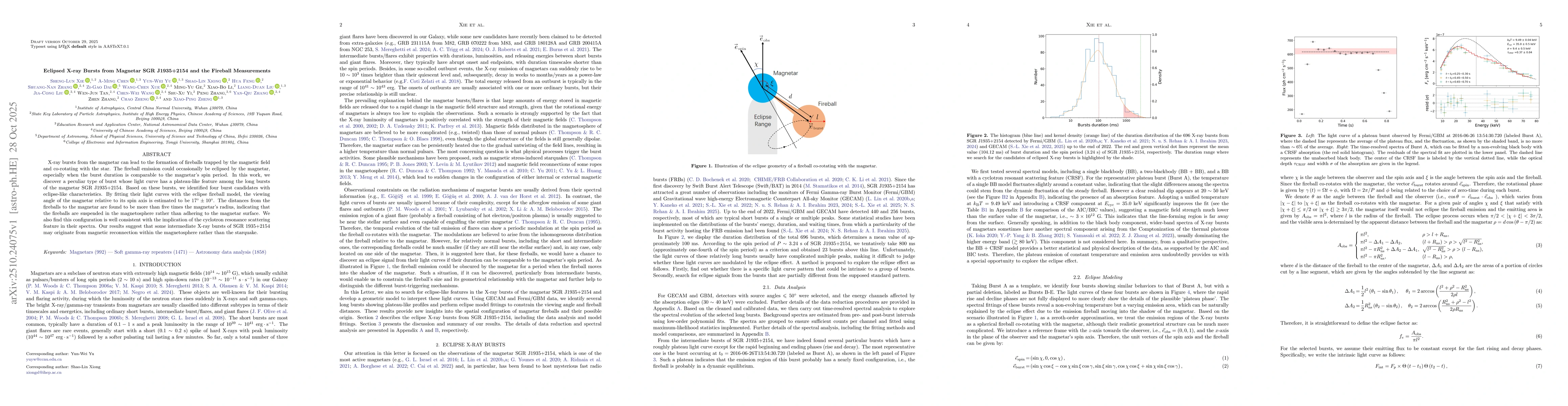 Thumbnail for Eclipsed X-ray Bursts from Magnetar SGR J1935+2154 and the Fireball
  Measurements