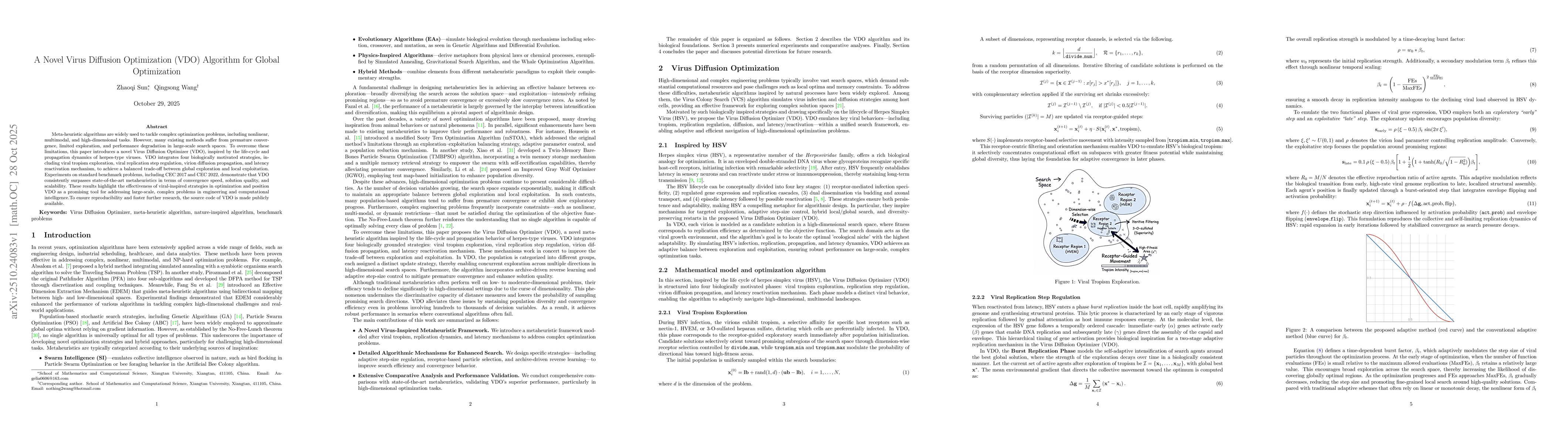 Thumbnail for A Novel Virus Diffusion Optimization (VDO) Algorithm for Global
  Optimization