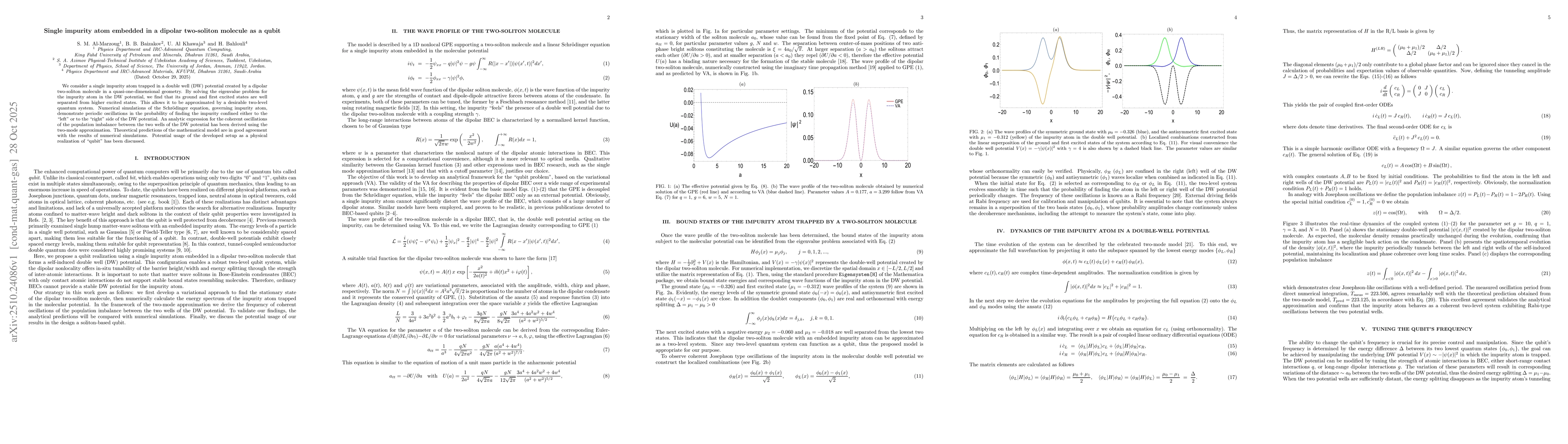 Thumbnail for Single impurity atom embedded in a dipolar two-soliton molecule as a
  qubit