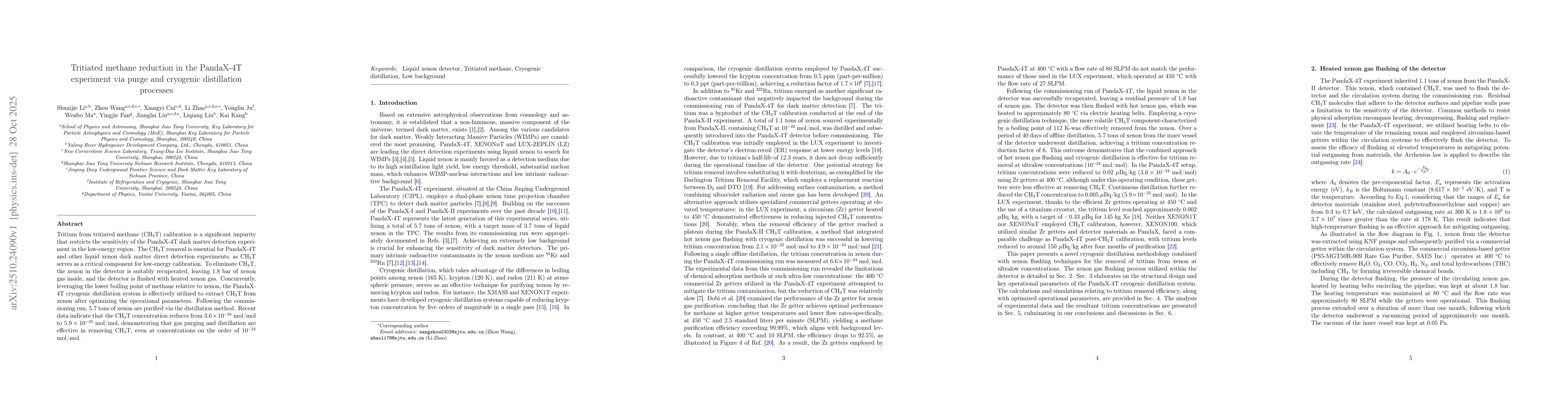 Thumbnail for Tritiated methane reduction in the PandaX-4T experiment via purge and
  cryogenic distillation processes
