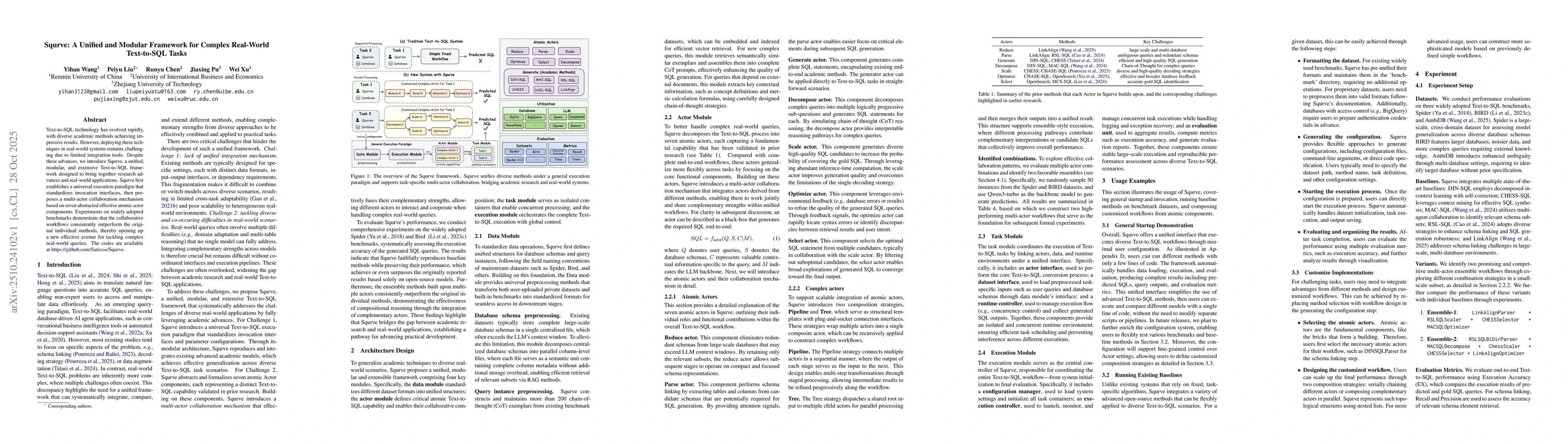 Thumbnail for Squrve: A Unified and Modular Framework for Complex Real-World
  Text-to-SQL Tasks