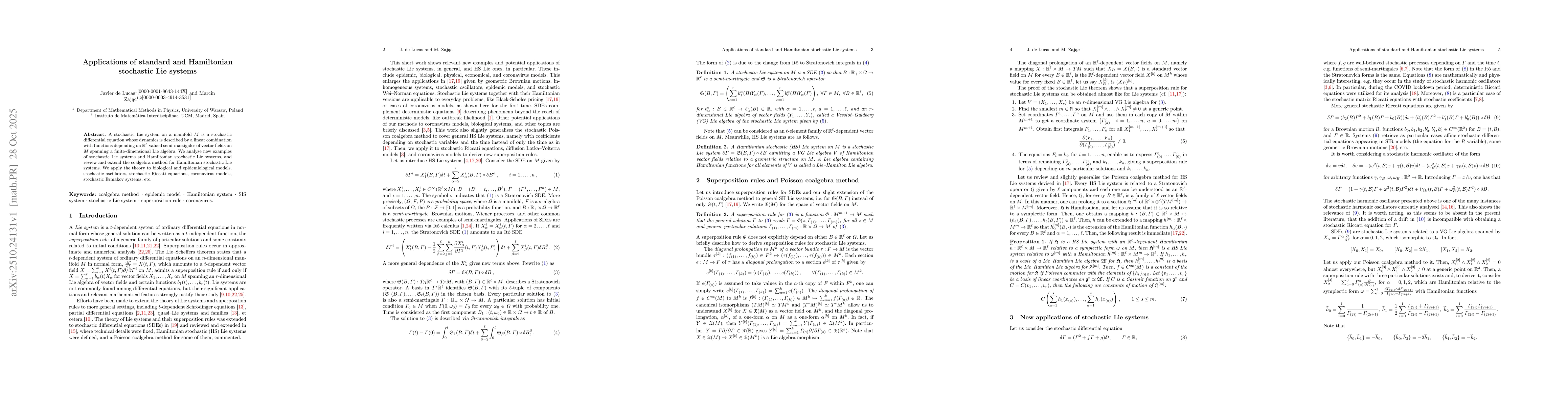 Thumbnail for Applications of standard and Hamiltonian stochastic Lie systems