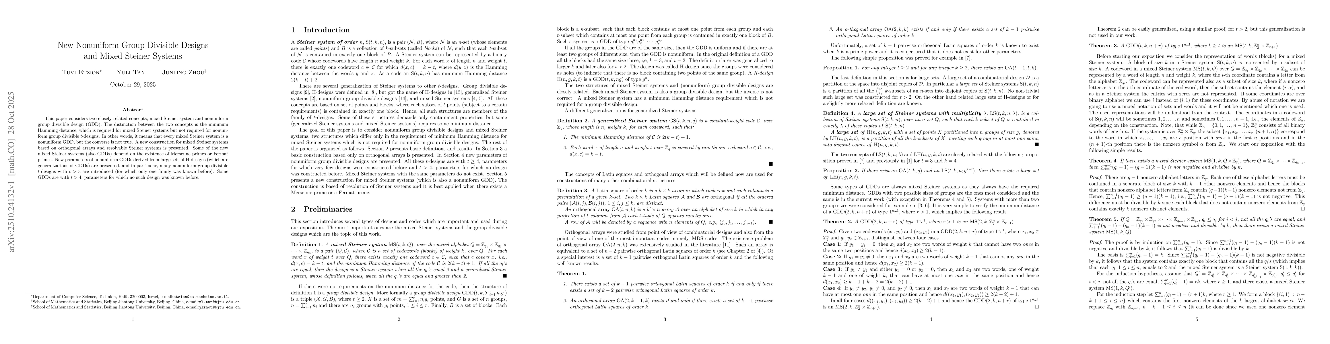 Thumbnail for New Nonuniform Group Divisible Designs and Mixed Steiner Systems