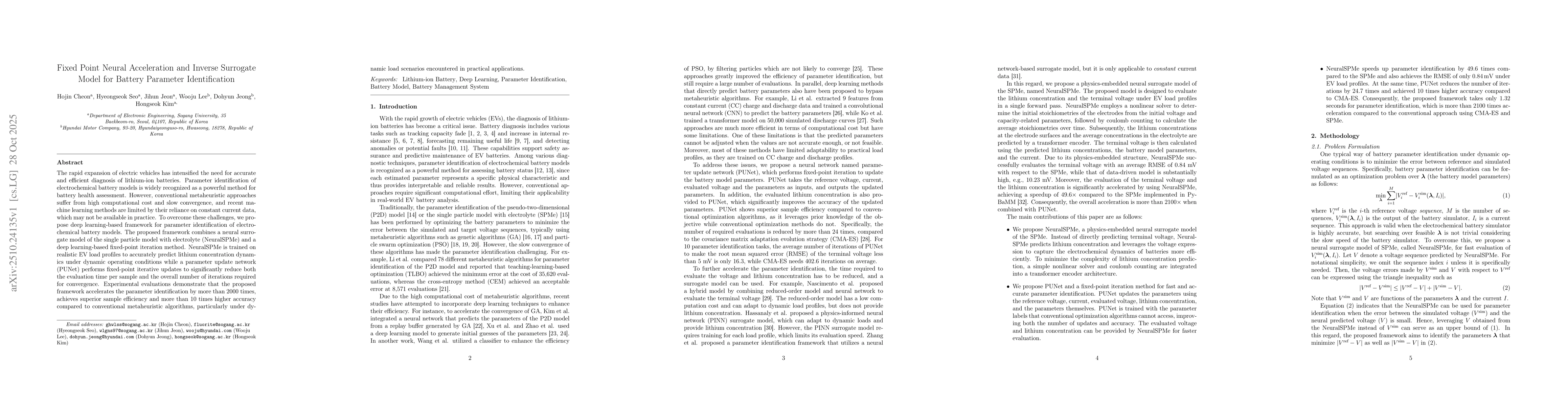 Thumbnail for Fixed Point Neural Acceleration and Inverse Surrogate Model for Battery
  Parameter Identification