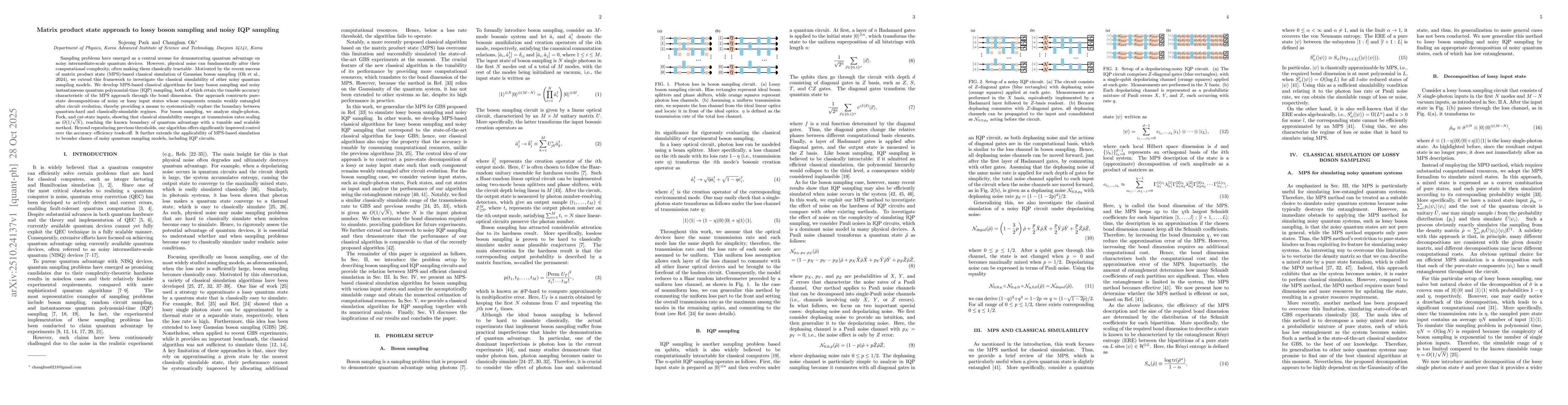 Thumbnail for Matrix product state approach to lossy boson sampling and noisy IQP
  sampling